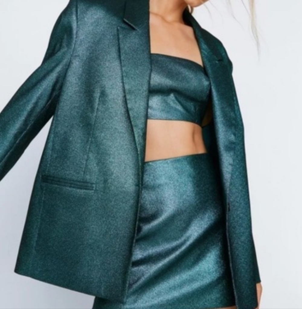 Nasty Gal Shimmering Green Blazer Sz 16